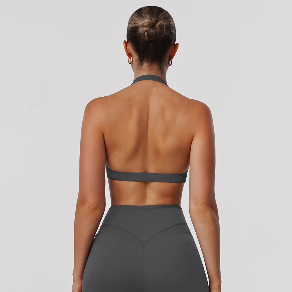 Sujetador Deportivo Halter Push Up Espalda Descubierta