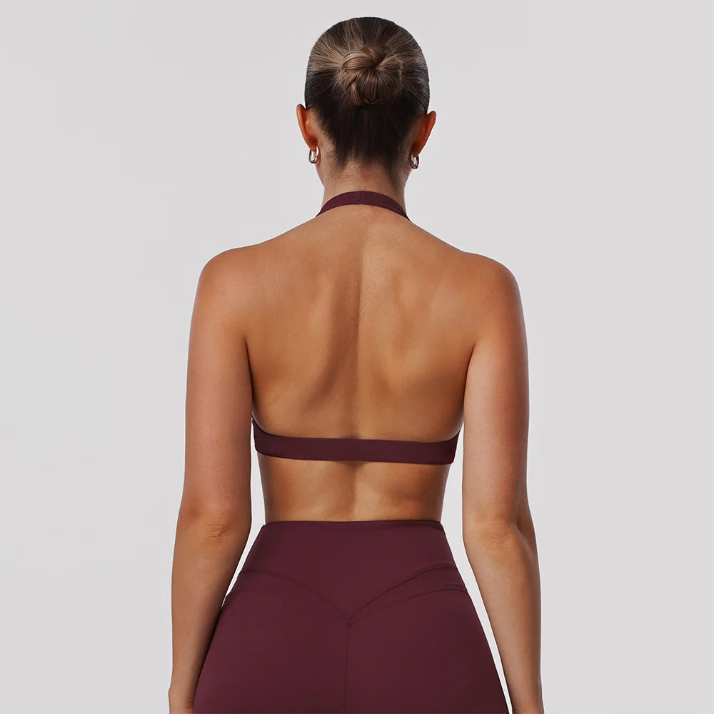 Sujetador Deportivo Halter Push Up Espalda Descubierta