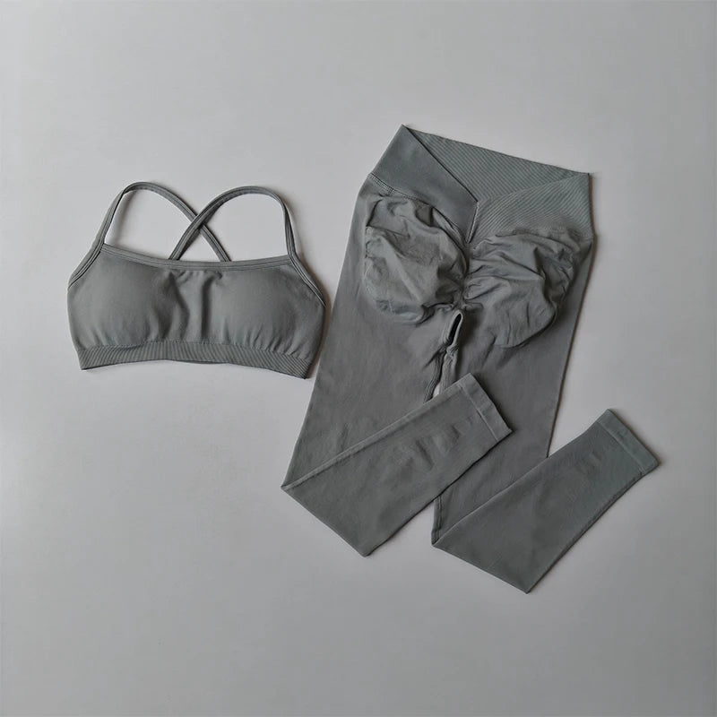 Conjunto Deportivo Seamless Mujer | Leggings de Cintura Alta y Top Deportivo con Relleno