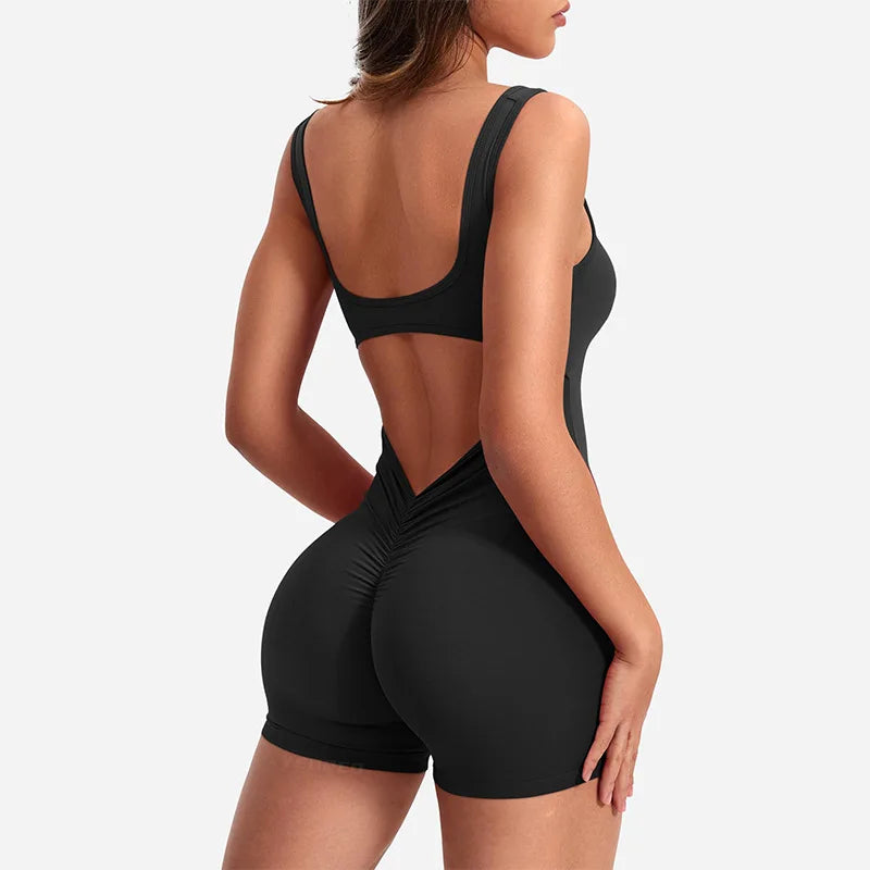 Mono Deportivo Mujer Fitness Push Up | Enterizo Corto Ajustado Espalda Descubierta